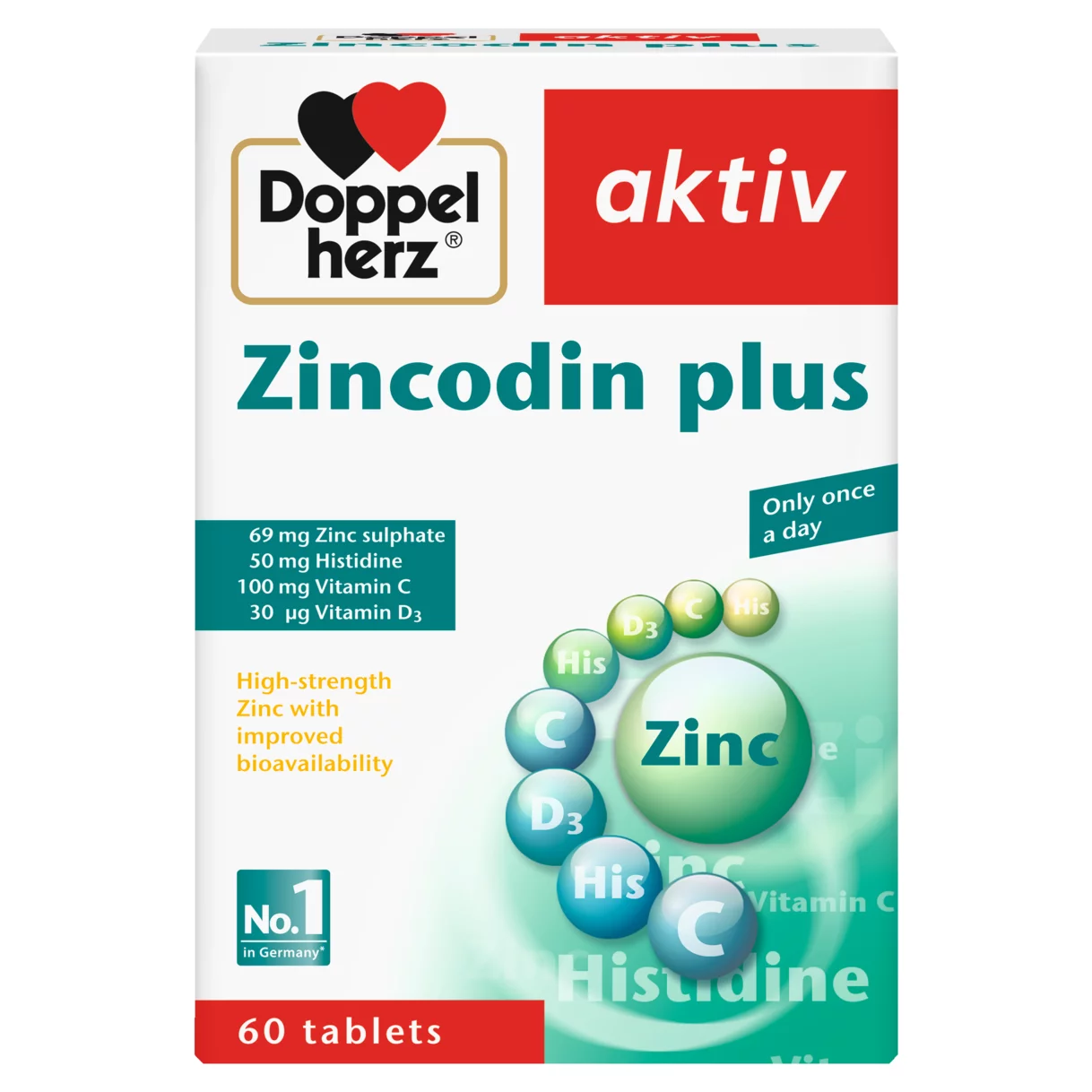 Illustration of the product packaging Doppelherz aktiv Zincodin plus  front view